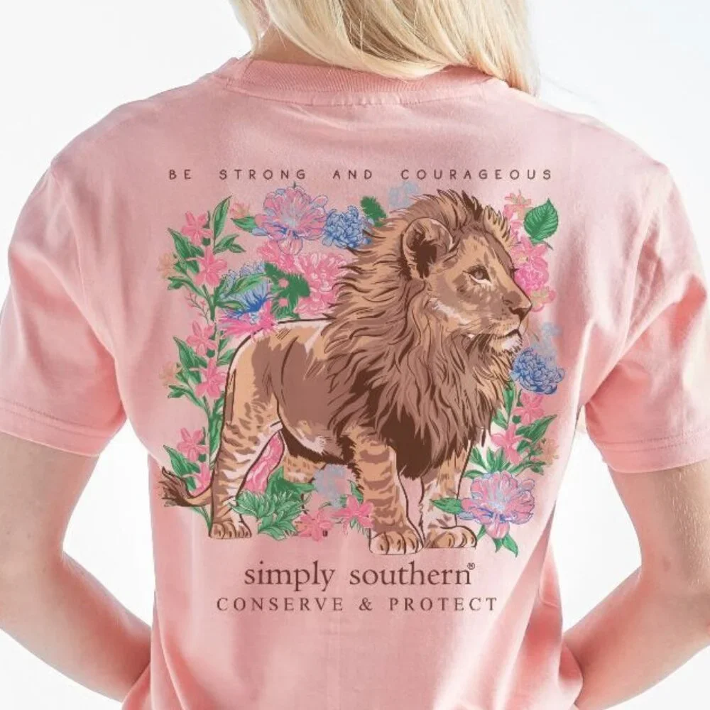 Lion Tracker Peach Be Strong Shirt by Simply Southern Last 1! - Picture 1 of 3